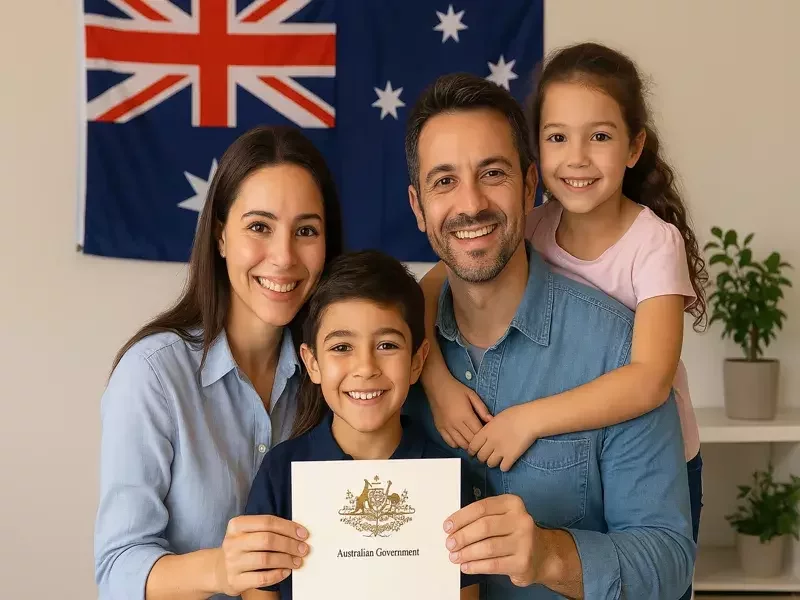 New-Australian-citizens-holding-government-certificate-with-flag-in-background