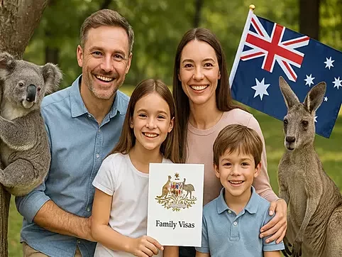 	Australian-family-visa-approval-celebration-with-official-document-koala-kangaroo-and-flag